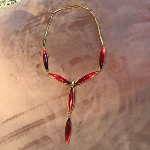Lalique red & gold glass necklace w clip on piece